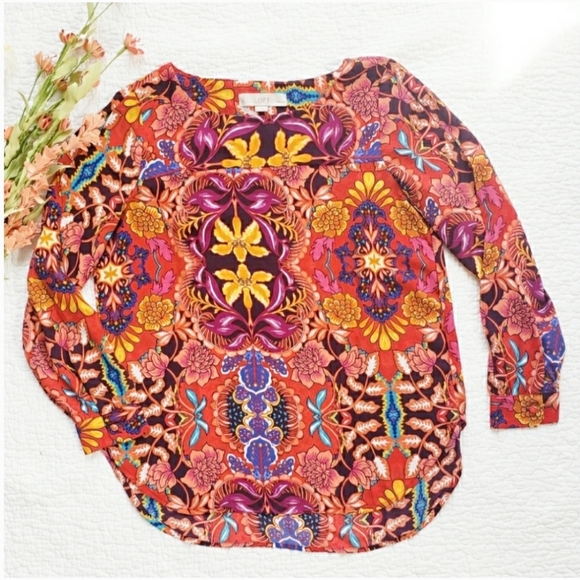 LOFT Tops - LOFT ❤ Split Sleeve Floral Mosaic Print Blouse S P